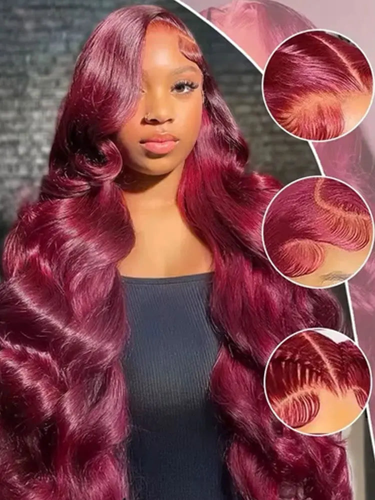 Long Burgundy Body Wave Brazilian Human Hair Wig for Women