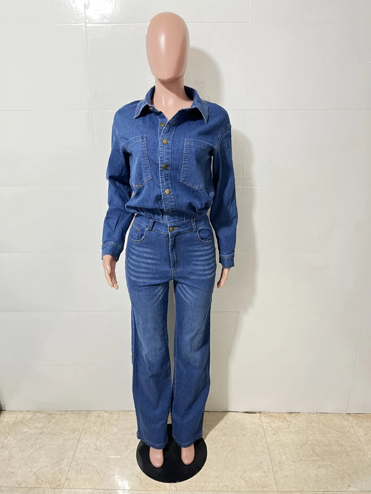 Washed Distressed Denim Jumpsuit