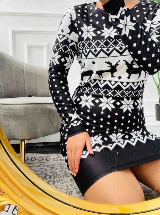 Snowflake Elk Print Mini Dress