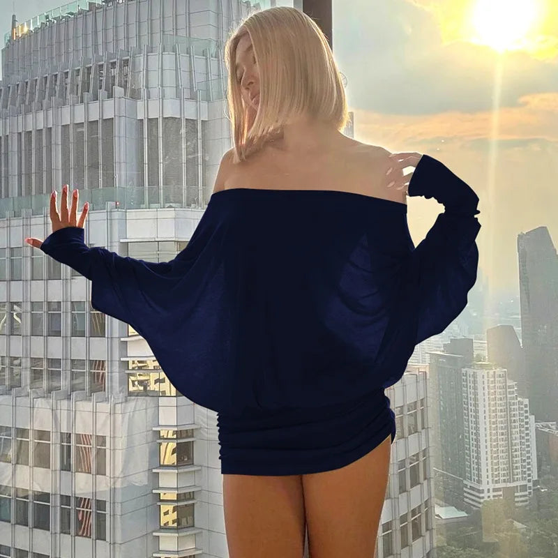 Elegant Ruched Off Shoulder Knit Mini Dress For Women
