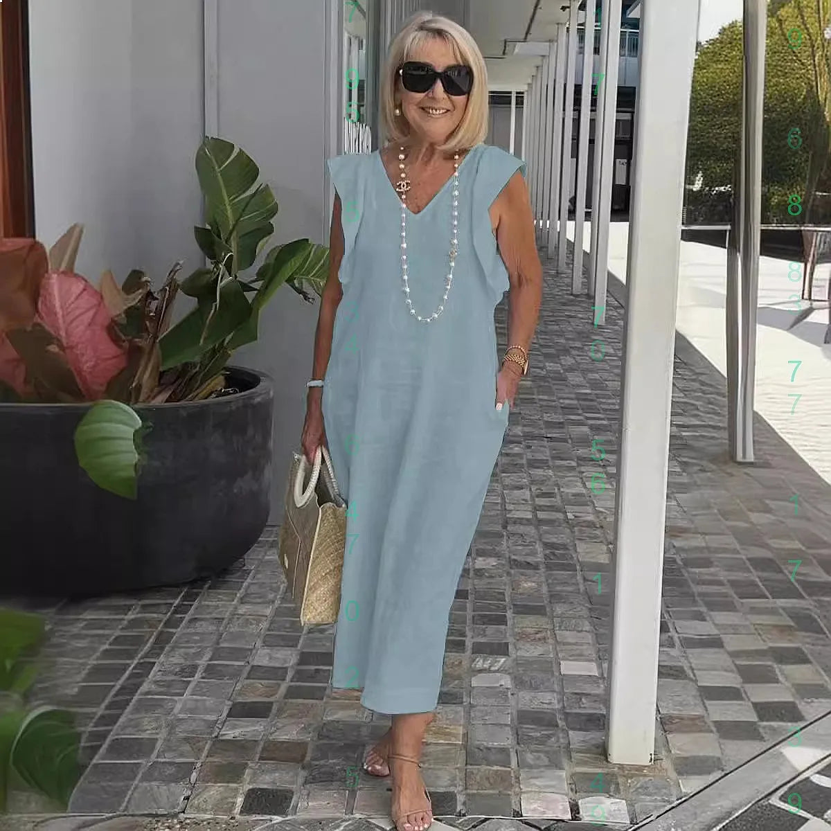 Back Tie Flutter Sleeve Casual Linen Dress for Women