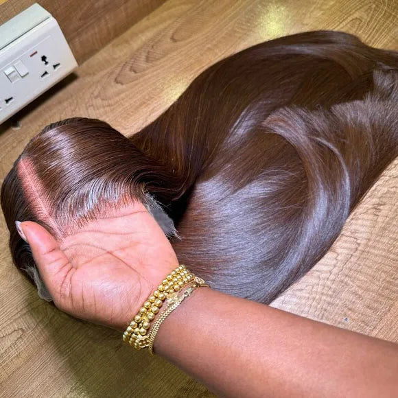 Chocolate Brown Straight Lace Front Human Hair Wig for Women