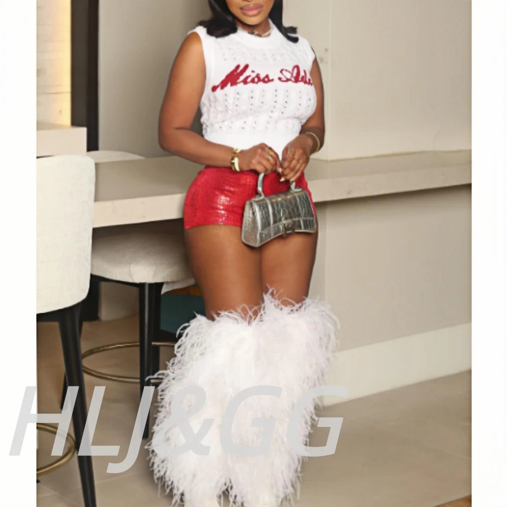 Letter Knit Crop Top Two Piece Set Streetwear for Women