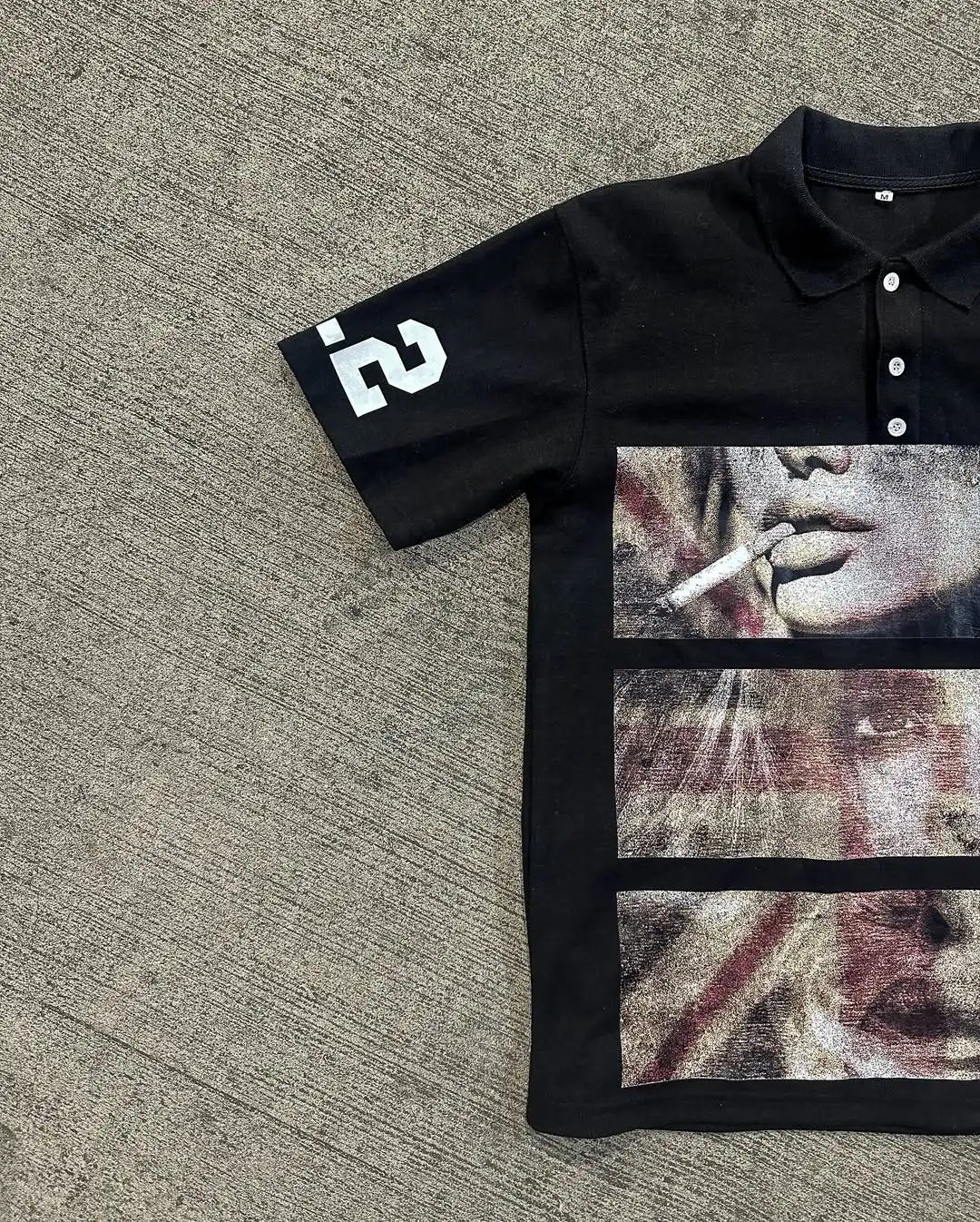 Comic Split-screen Retro Grainy Pattern Printed T-shirt Trend Street Hip-hop Y2K Black Polo Shirt Men Summer New Versatile Tops