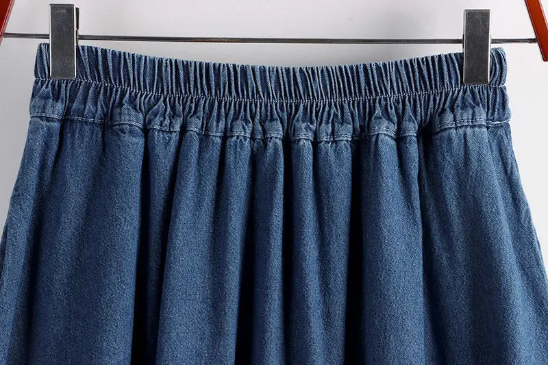 Classic Retro Denim Midi Regular Fit Skirt For Women