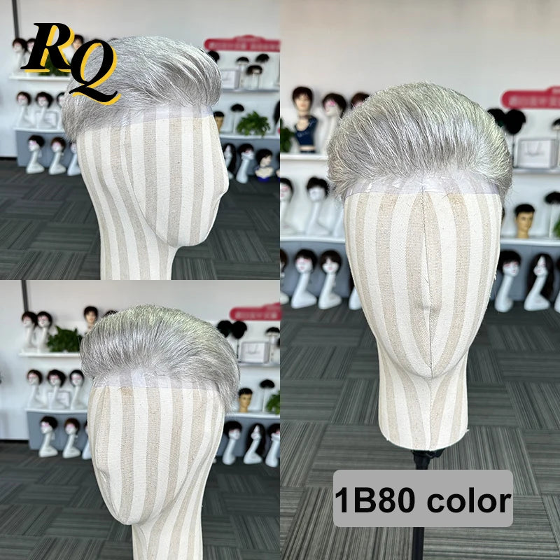 Pre Styled Human Hair Toupee For Men With Thin Skin Base