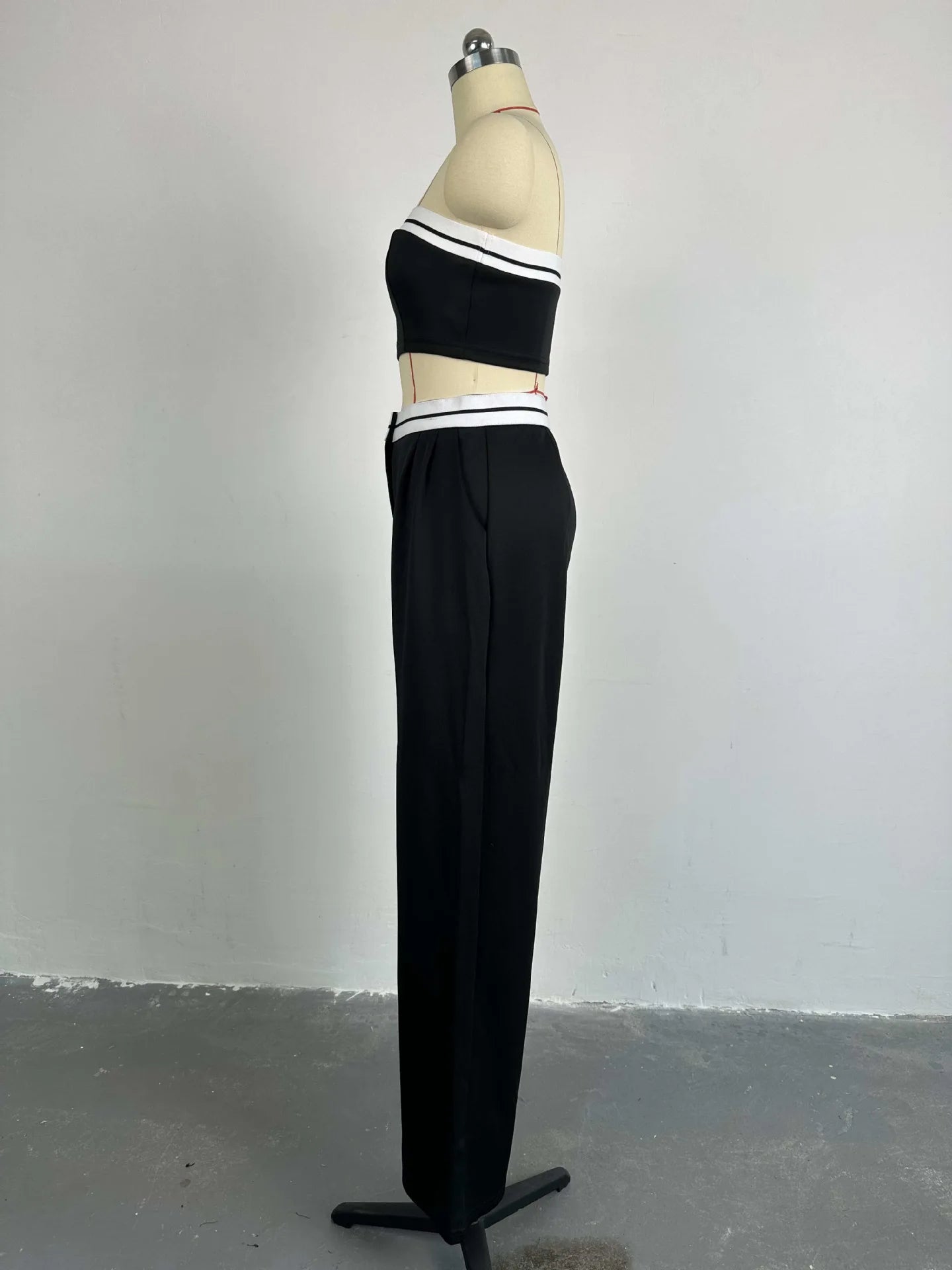 Strapless Vest With Pockets Two Piece Pants Set