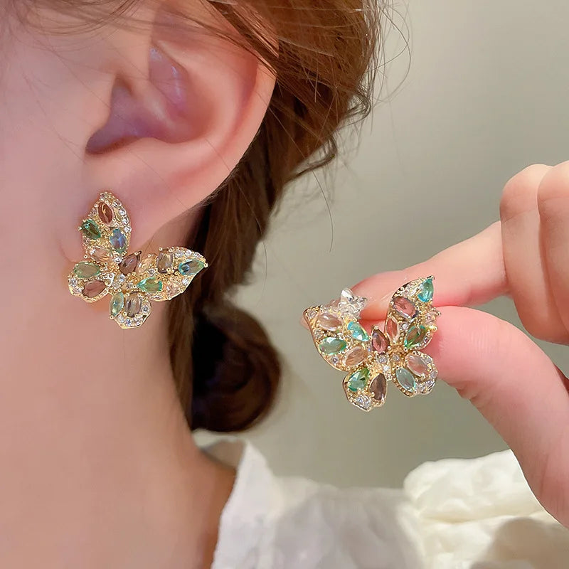 Colorful Butterfly Zircon Stud Earrings