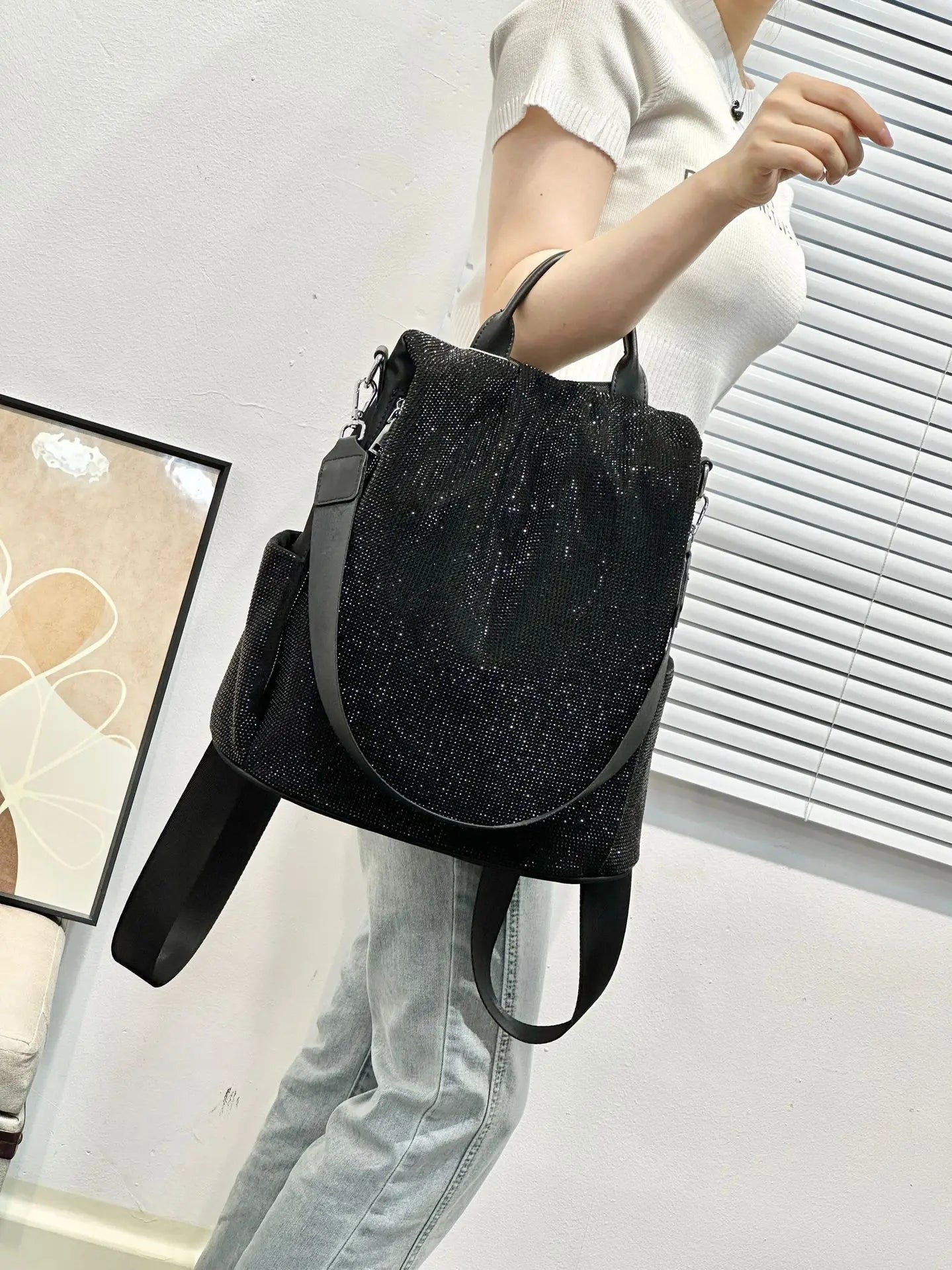 ABQP New Women's Diamond Backpack Large Capacity Women's Backpack Multifunctional Fashion Hot Diamond Casual Travel Backpack
