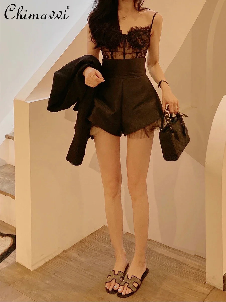 Fashion High-waisted Fluffy Pants 2025 Spring and Summer New Satin Casual Loose Wide-leg Suit Shorts Women's Versatile Shorts