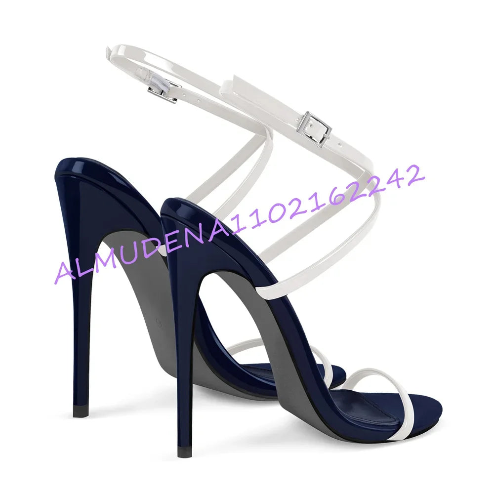 Two-Tone Patent Leather Stiletto Ankle Strap Sandals for Women
