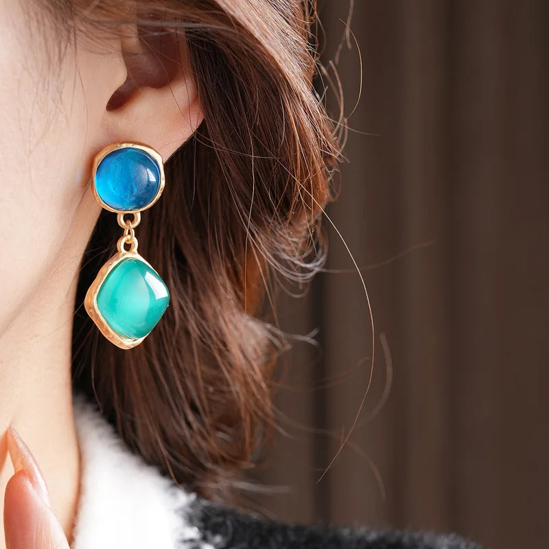 Vintage Geometric Resin Drop Earrings