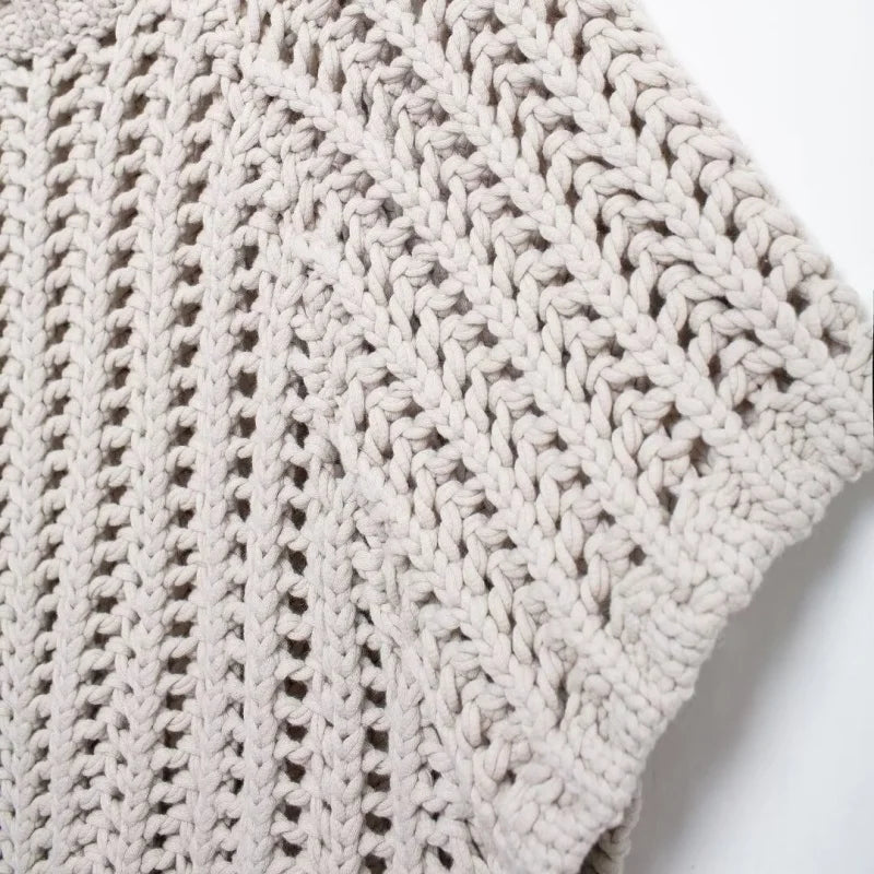 Soft Crochet With Side Bow Short Sleeves Knit Top For Women