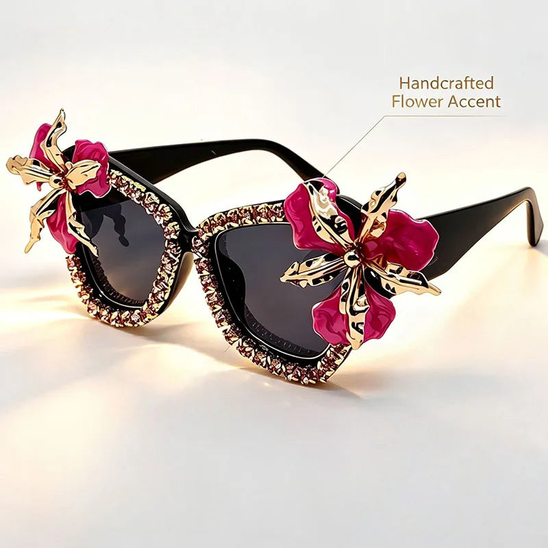 3D Flower Rhinestone Oversized Sunglasses