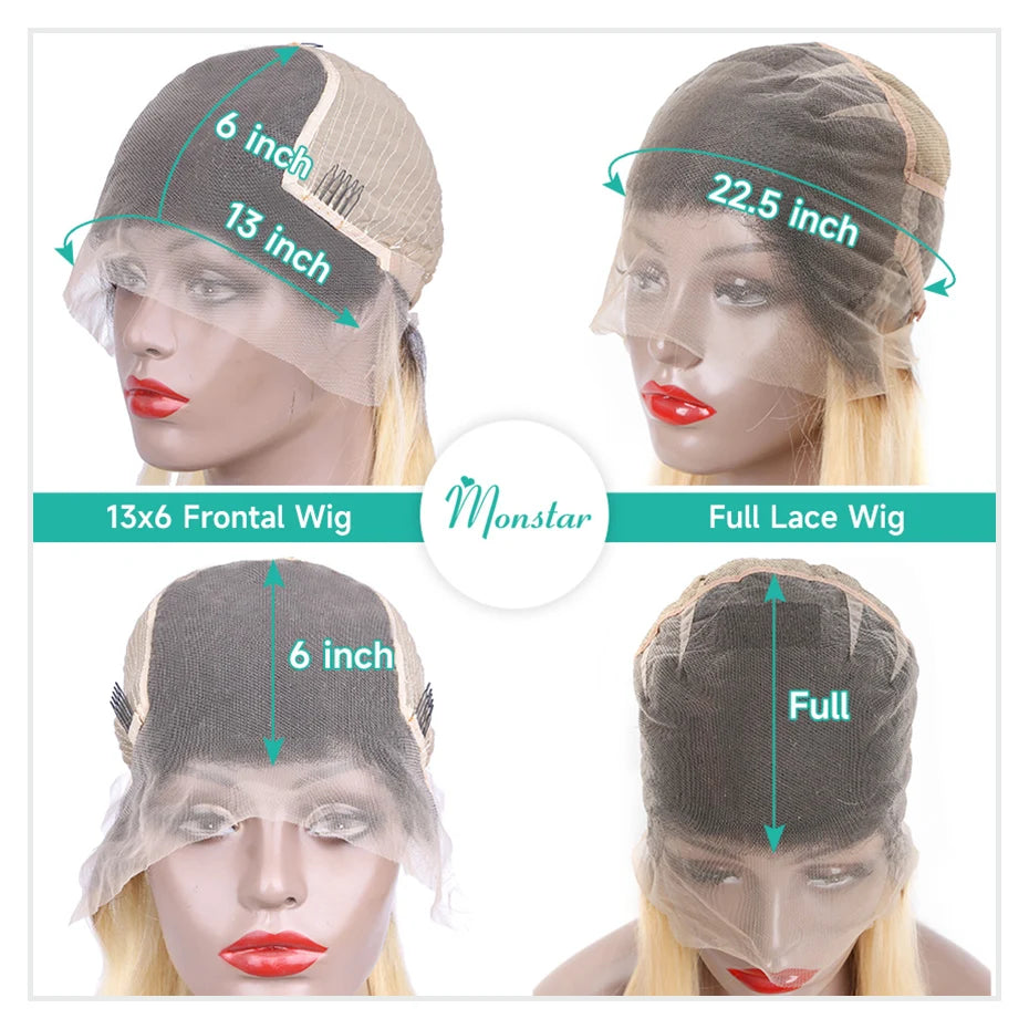 13x6 Lace Frontal Wig Brazilian Straight Full Lace Human Hair Wig 2 Tone Dark Root 1B 613 Ombre Blonde Lace Front Wigs for Women