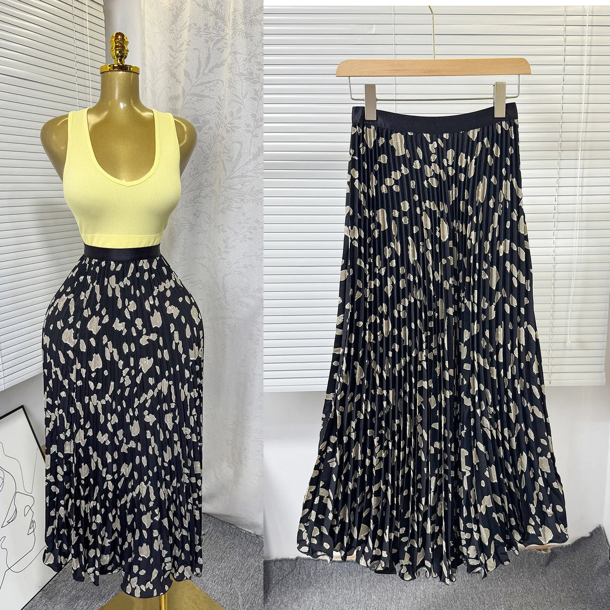 Floral Ruffle A Line Midi Skirt with Elastic Waist for Women