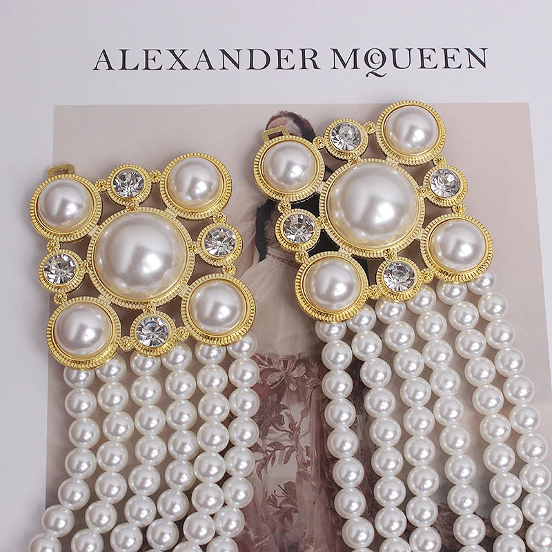 Pearl Embellished Elastic Waist Chain Belt for Women