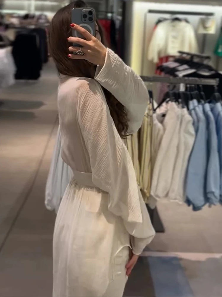 Elegant See-Through Patchwork Long Sleeve Top for Women
