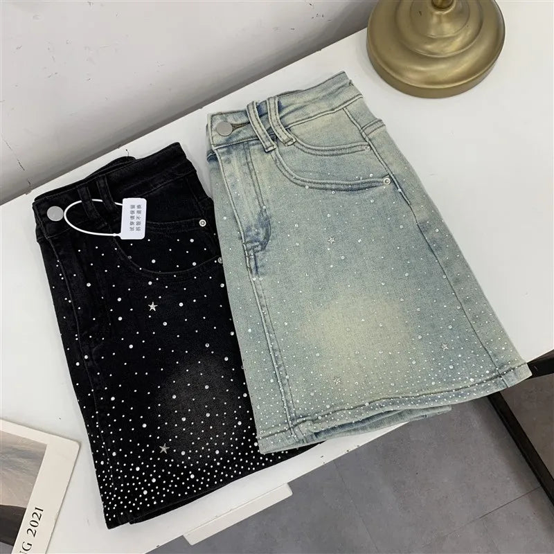 High-Waisted Mini Dress With Rhinestone Embellishments Sensible Design Denim Skirt For Women New Summer Style #17