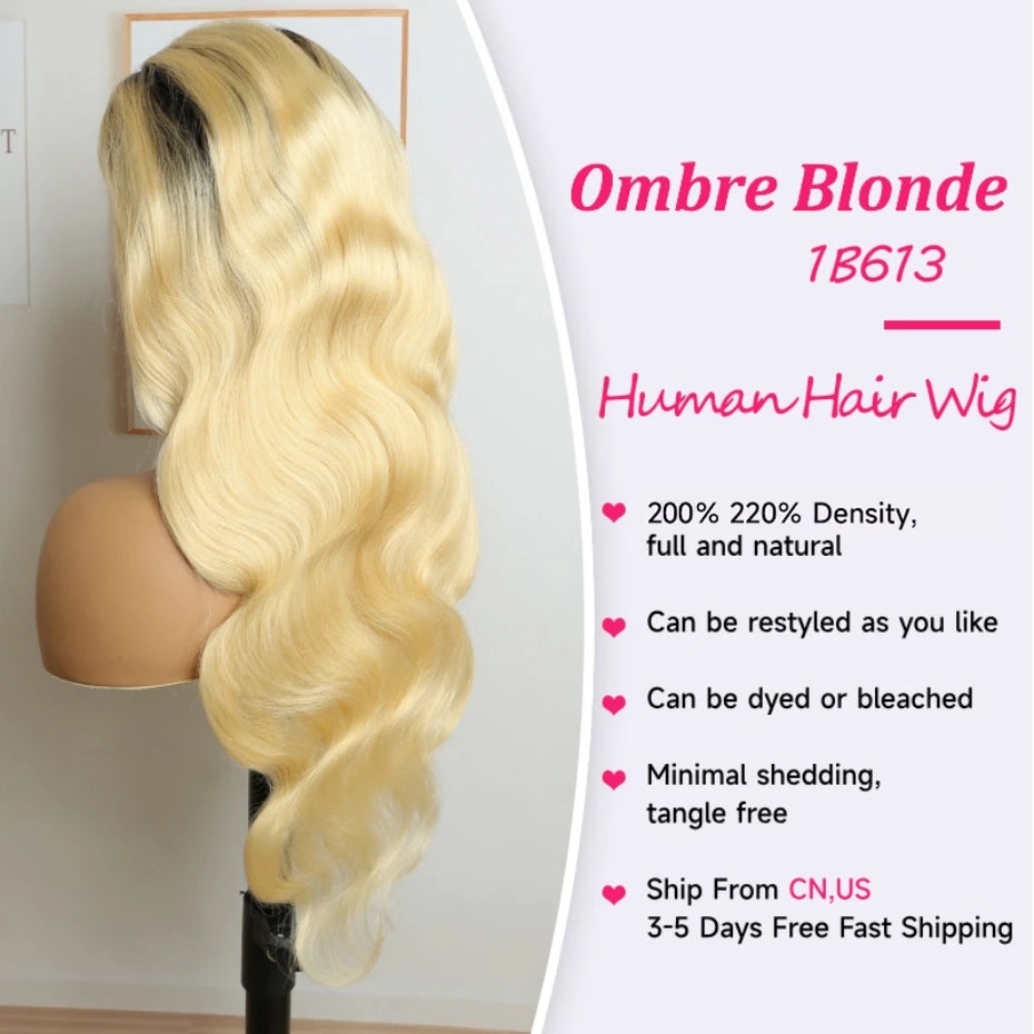 Ombre Dark Root Brazilian Lace Front Body Wave Wig For Women
