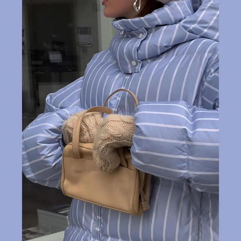 Striped Cotton Quilted Coat Single Breasted for Women