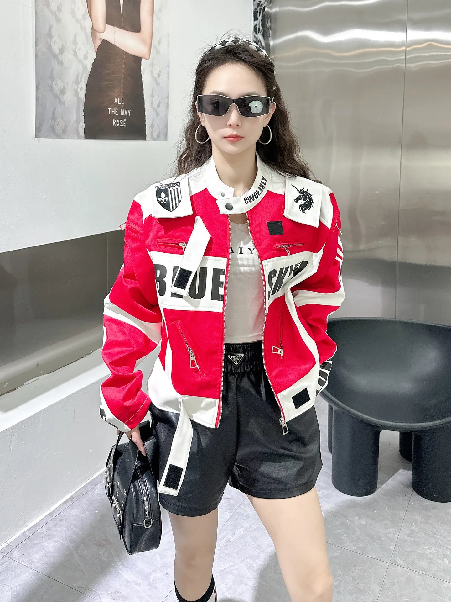American Retro Motorcycle Clothes Stand Collar Short Zip Cardigans Coat Spring Autumn Embroidery Handsome Baseball Jackets Tide
