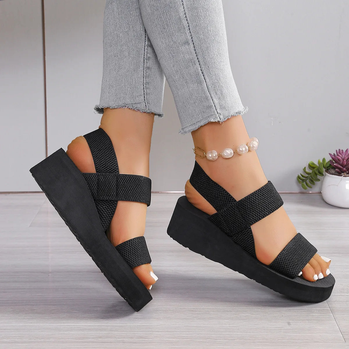 Thick Bottom Slingback Wedge Sandals
