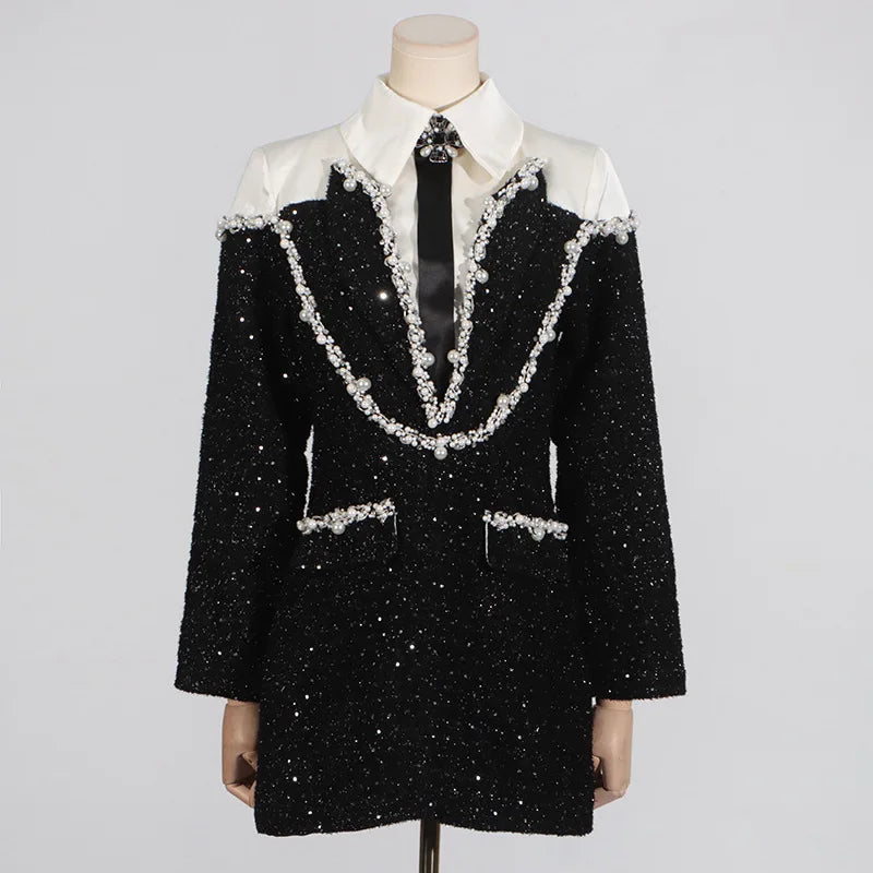 Sequin Beaded Patchwork Mini Dress