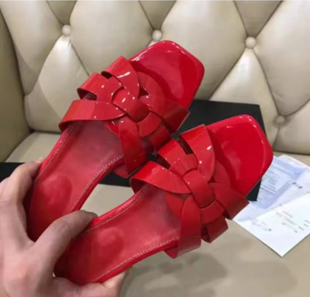 Knitted Square Heel Sandals With Slip On Soft Eva Insole Comfortable For Women