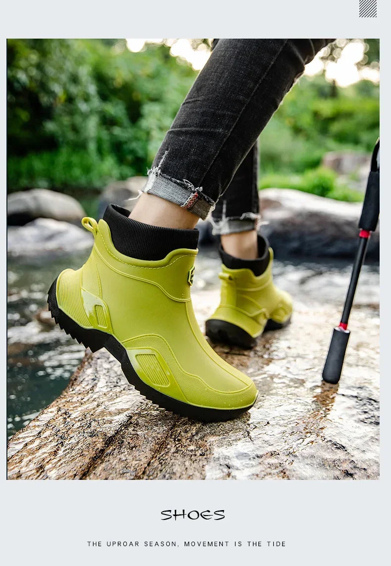 Round Toe Waterproof Ankle Rain Boots