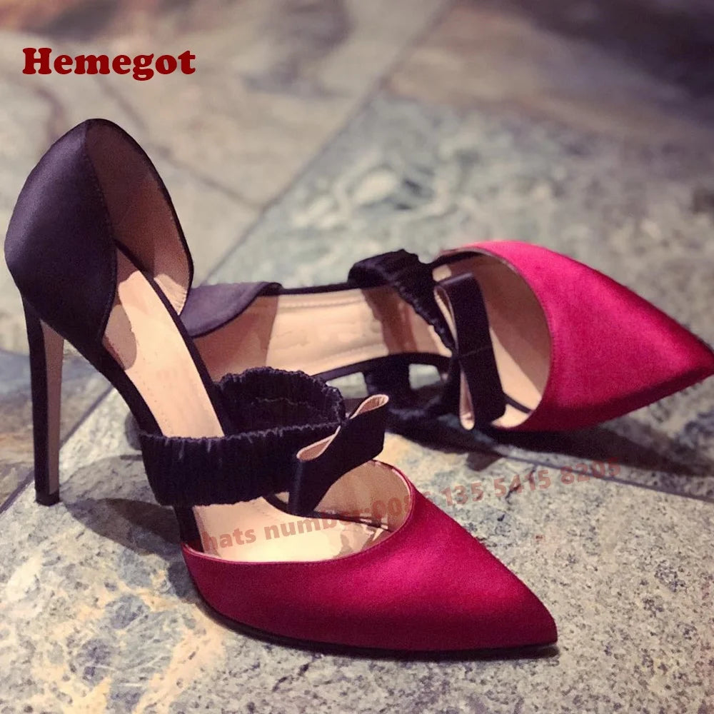 Leopard Bow Detail Blue Satin Pumps Pointed Toe for Women
