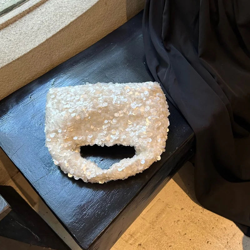 Luxury Pearlescent Sequin Party Wallet Crescent Shape Exquisite Elegant Evening Clutch Bag Summer Beach Wed Shoulder Bag Handbag