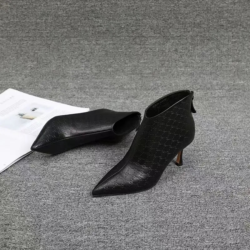 Chic Pointed Toe Kitten Heel Ankle Boots for Women