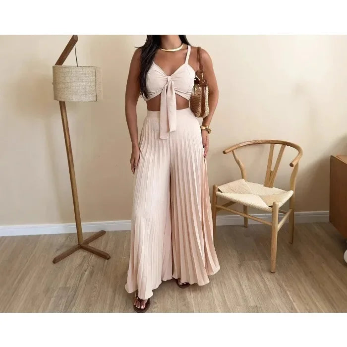 2 Piece Pants Set Women Streetwear Fashion Versatile Sleeveless Camisole Vest and Loose Wide Leg Trousers Suit Summer 2025 New