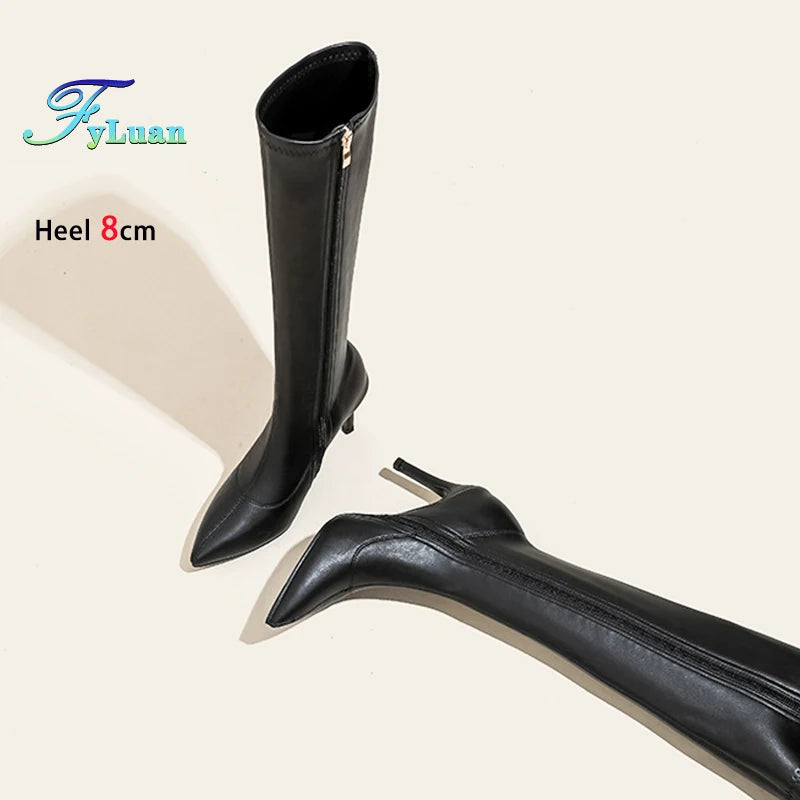 Patent Leather Pointed Knee High Boots
