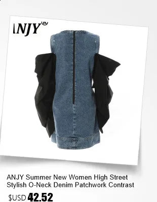 ANJY Summer New Women's Tide High Street Y2K Chic Trendy Sleeveless Halter Neck Backless Waist Cinching Zipper Denim Dress A8053