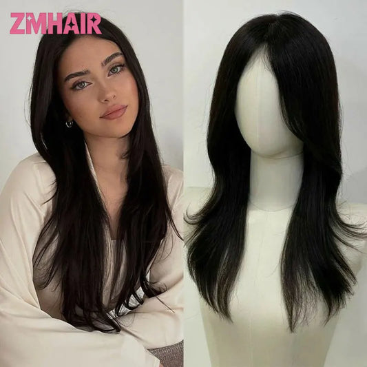 Straight Air Bangs Silk Base Wig