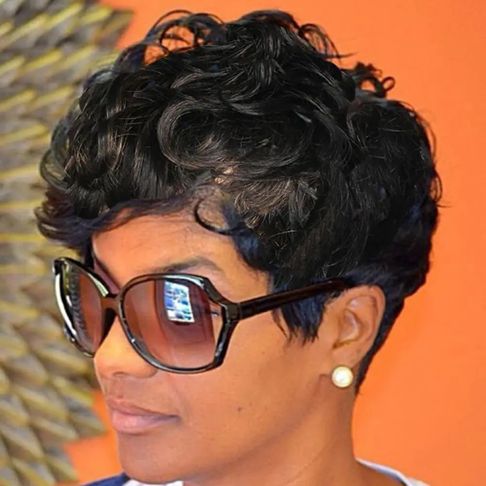 Natural Heat Resistant Curly Synthetic Pixie Wig for Women