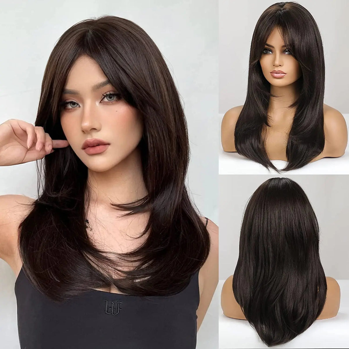 Long Straight Layered Blonde Wig With Bangs for Women