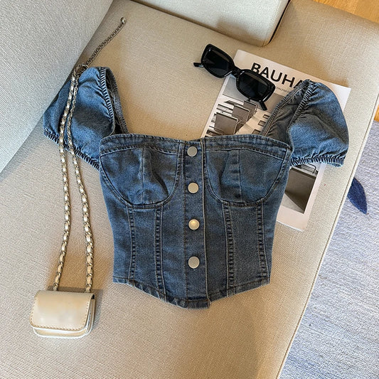 Slim Fit Off Shoulder Denim Shirt