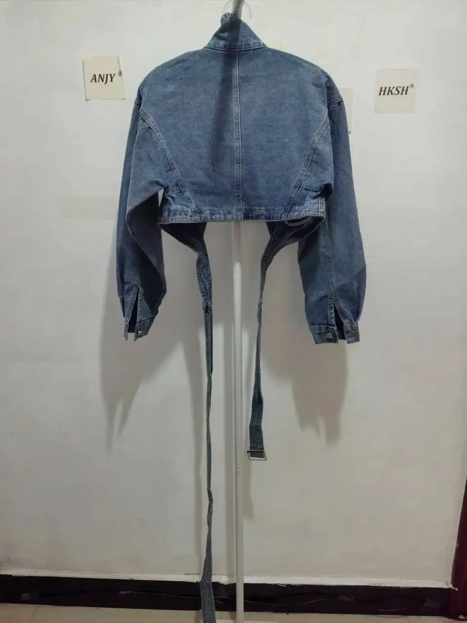 ANJY Autumn New Women Fashion Unique Lace- Up Distressed Washed Denim Jacket High Street Chic Versatile Casual Short Coat A16787