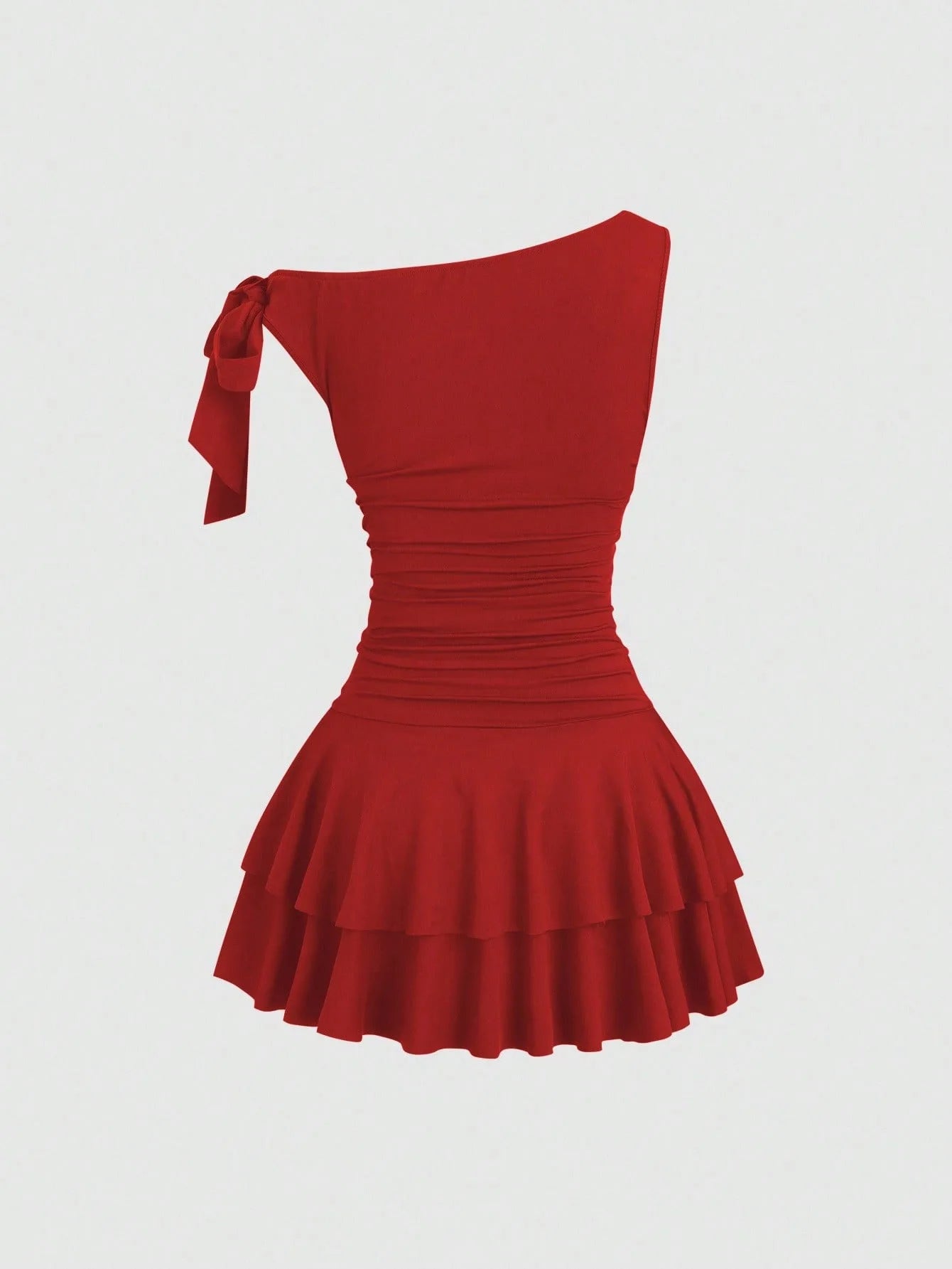 One Shoulder Layered Ruched Floral Mini Dress for Women