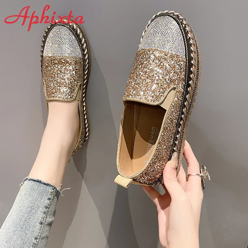 Soft Faux Leather Sequined Platform Loafers For Women