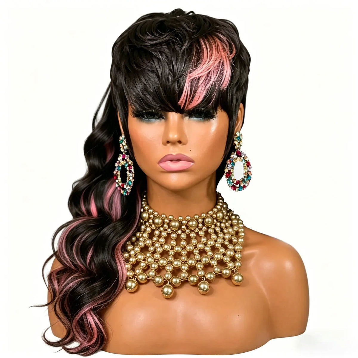 Layered Ombre Mullet Human Hair Wig With Bangs For Women