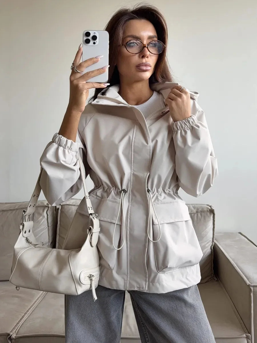 Hooded Hardshell Jacket With Pockets And Zipper for Women