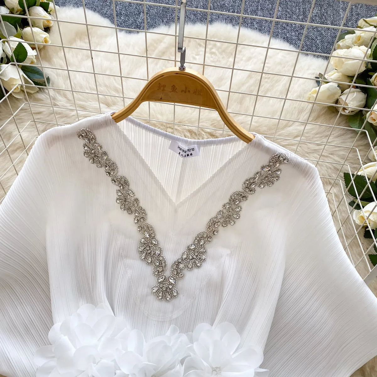 Diamond Embellished Batwing Sleeve Blouse for Women