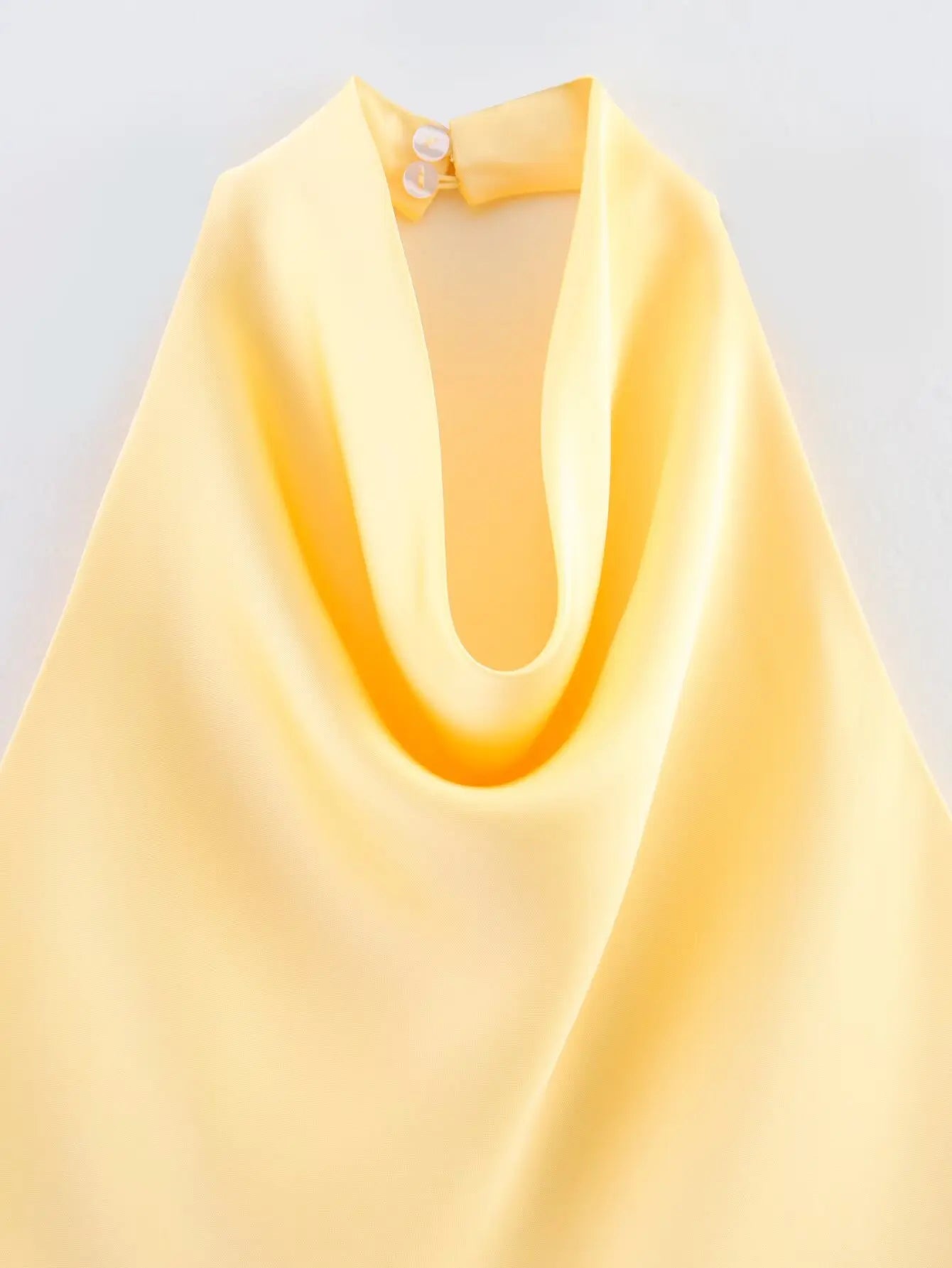 Sleek Solid Color Back Button Halter Neck Top for Women