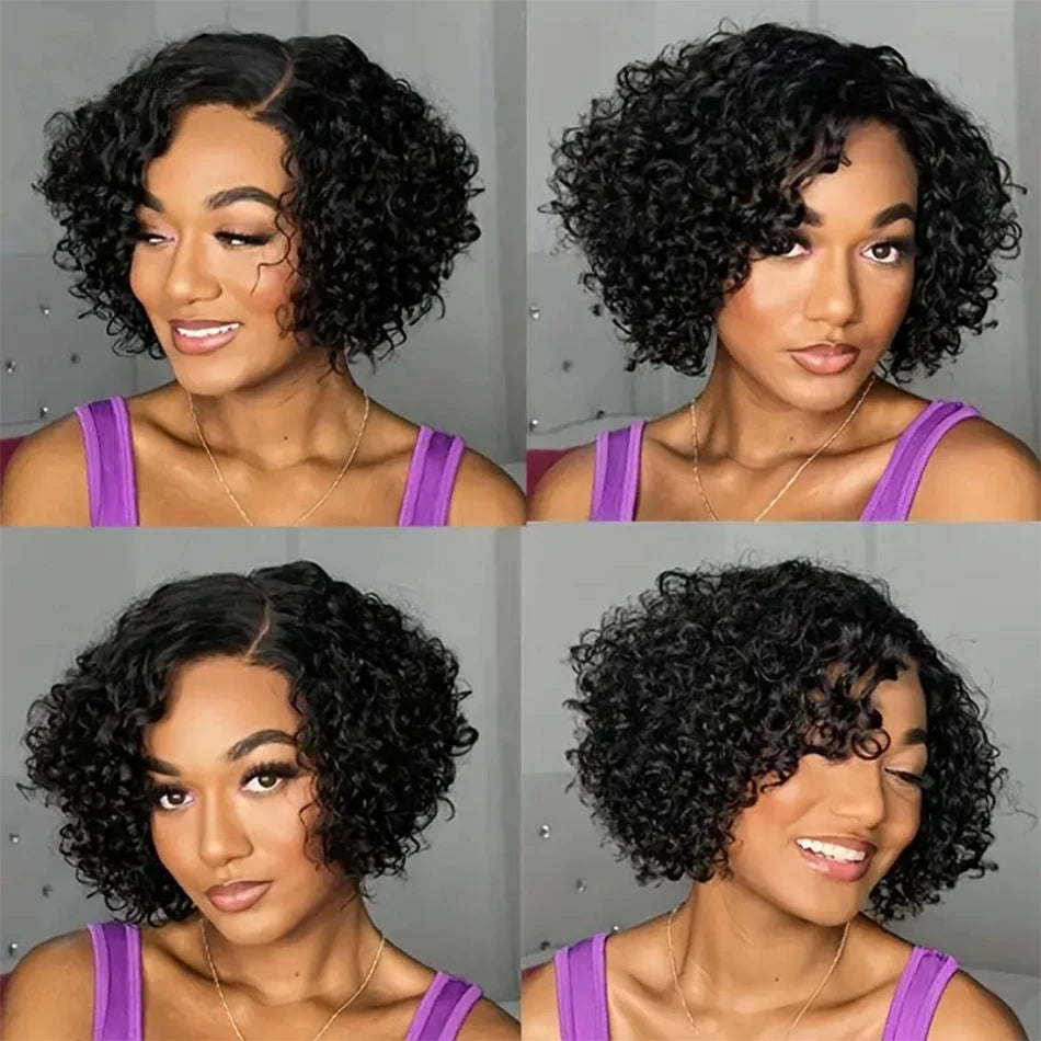 Curly Pixie Cut Lace Frontal Human Hair Wig for Women