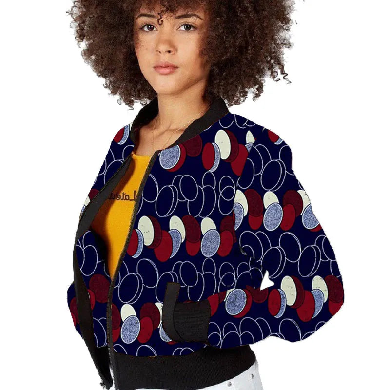 Elegant African Print Tailored Flight Jacket for Women