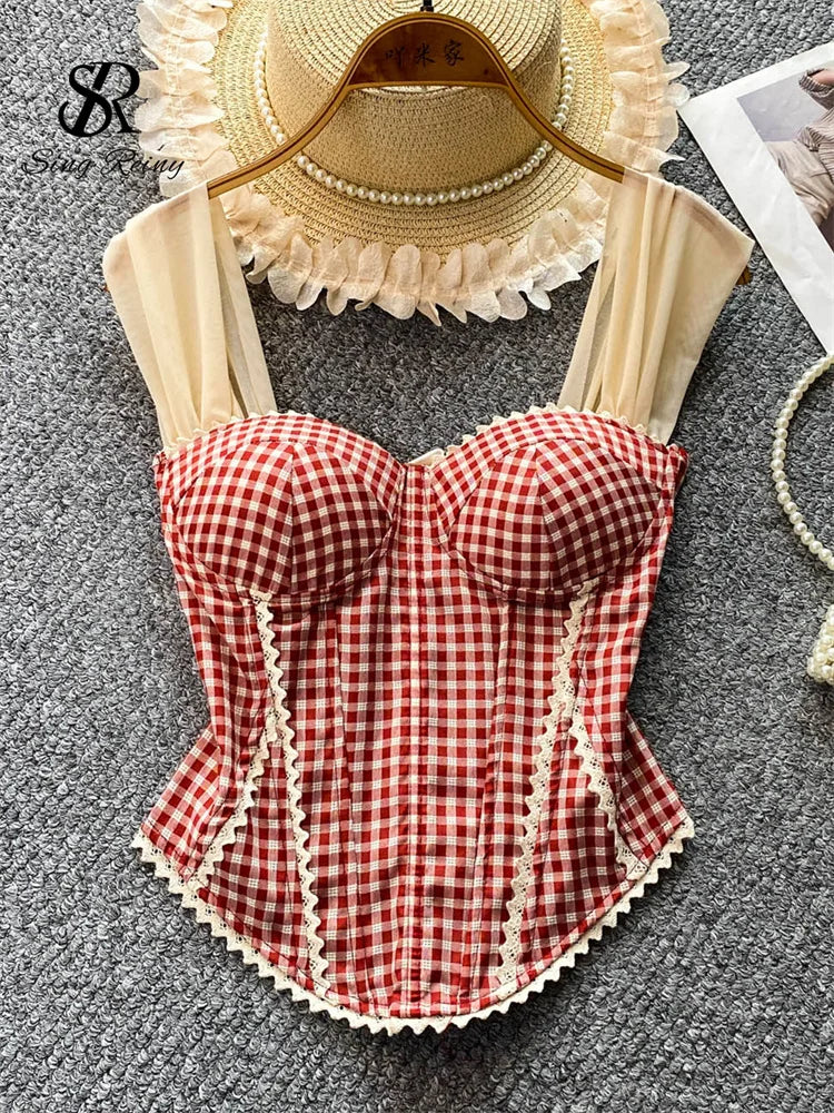 Vintage Floral Lace Spliced Camisole Tank Top for Women